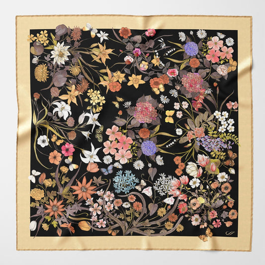 Flora - Silk Foulard - Black - Solstik