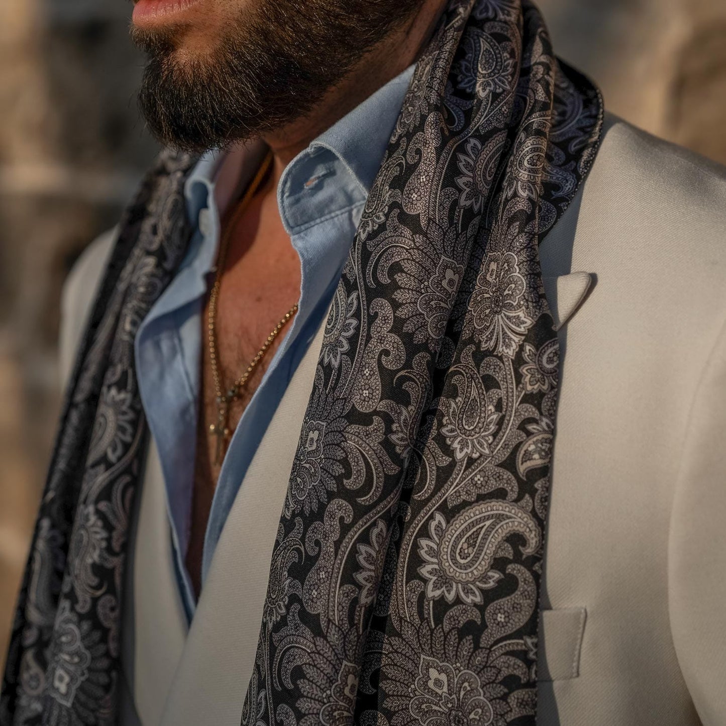 Pasquino - Reversible Silk Scarf - Black - Solstik