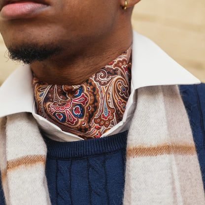 Bugatti - Silk Ascot Cravat Tie - Mahogany - Solstik