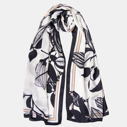 Cara - Silk Scarf Shawl - Soft White & Black - Solstik