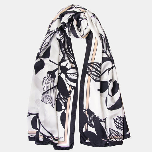 Cara - Silk Scarf Shawl - Soft White & Black - Solstik