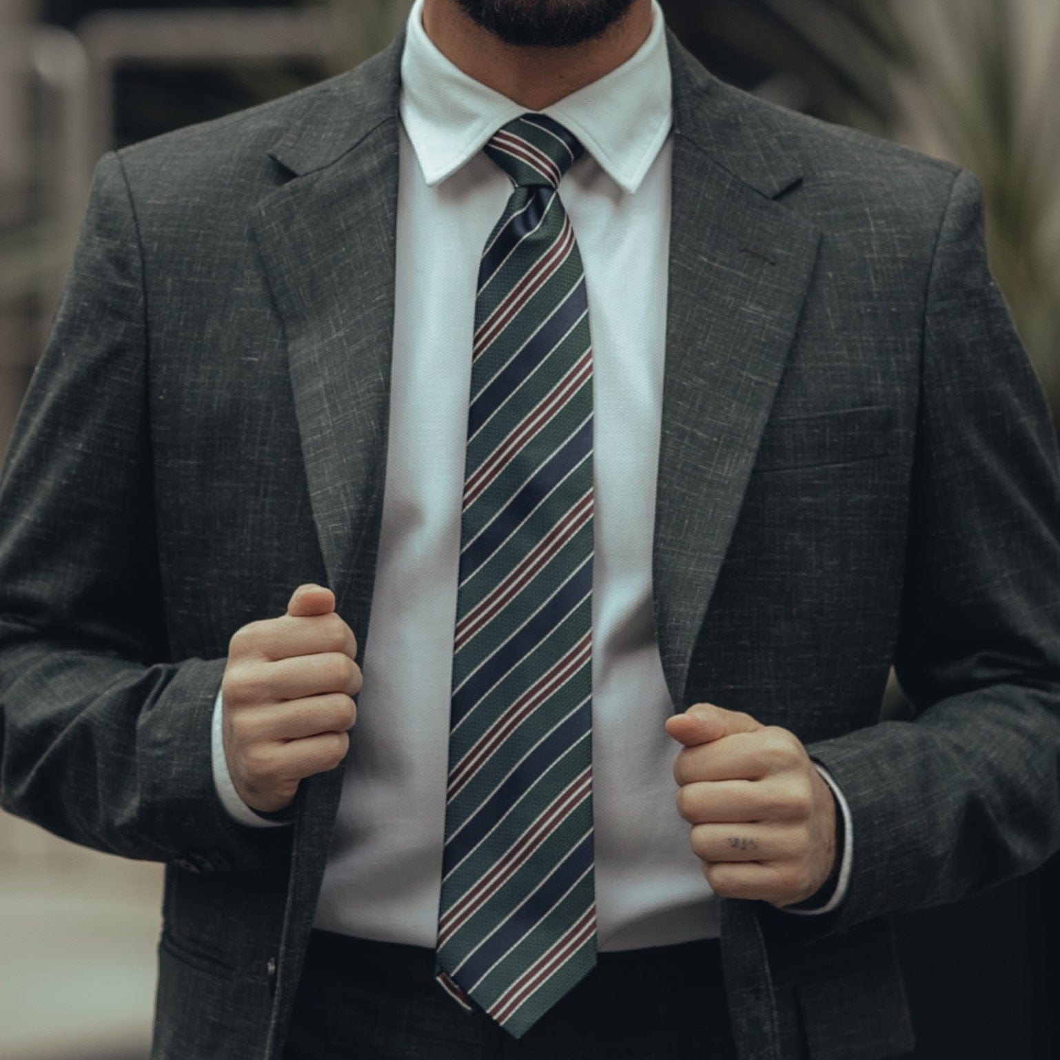 Vesuvio - Silk Jacquard Tie - Green and Navy - Solstik
