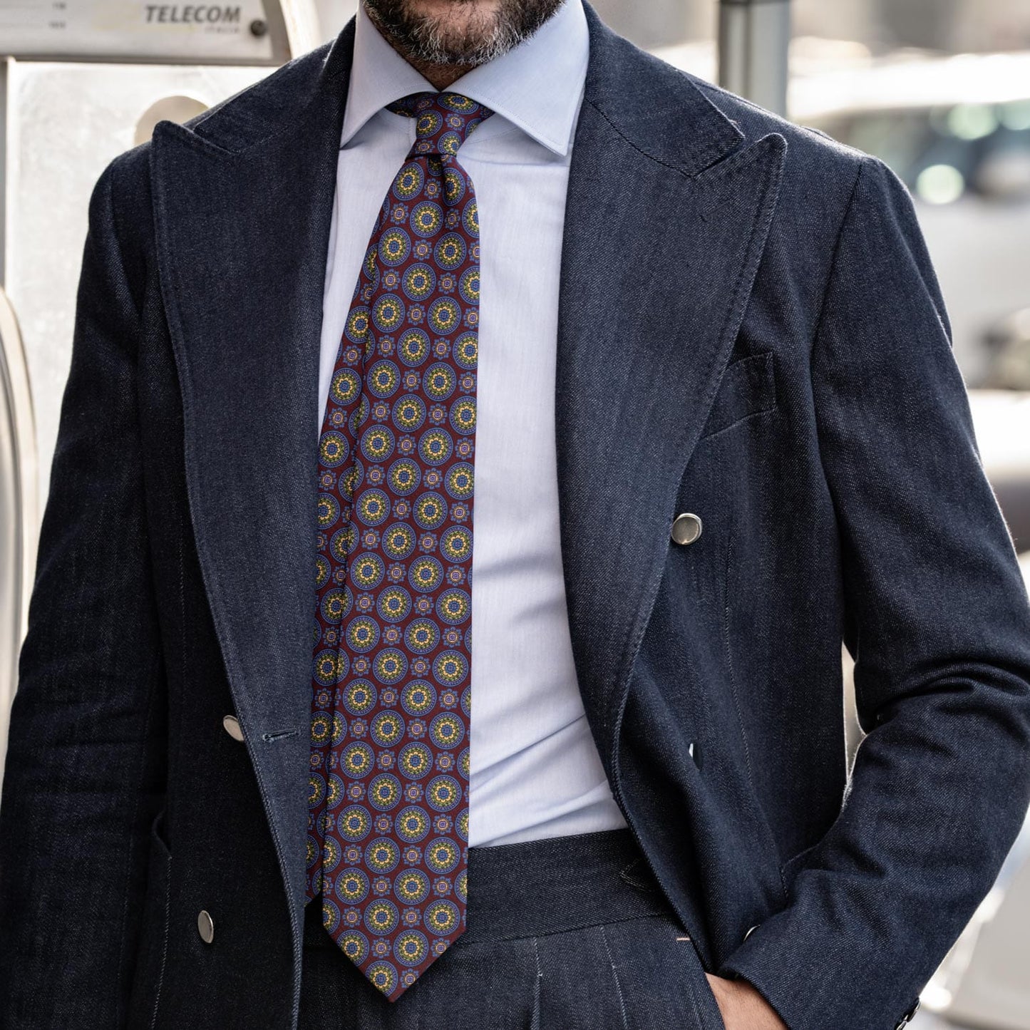 La Vigna - Printed Wool & Silk Tie - Burgundy - Solstik