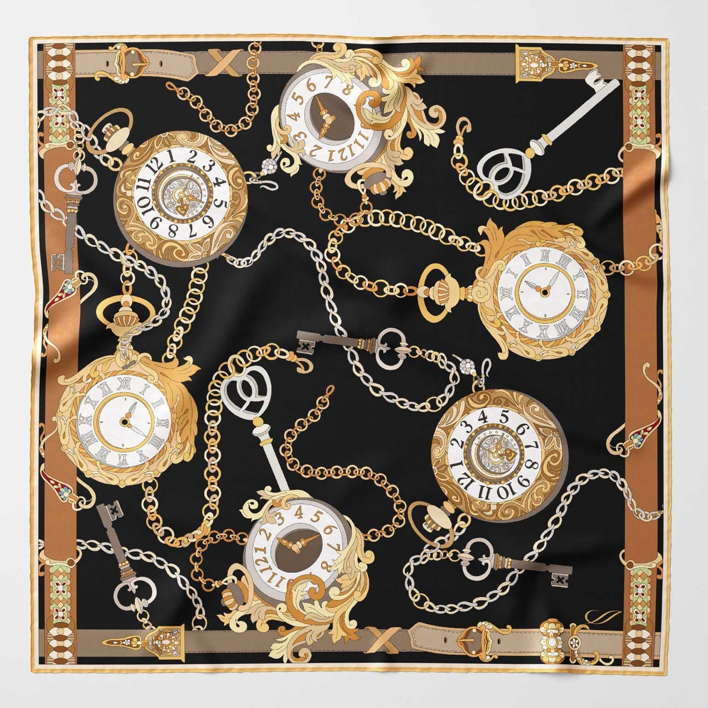 Like Clockwork - Silk Pocket Square - Black - Solstik