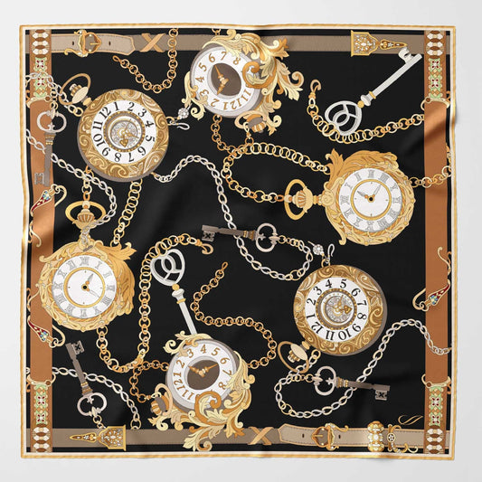 Like Clockwork - Silk Pocket Square - Black - Solstik