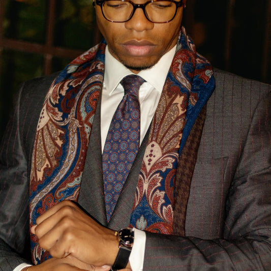 Moretti - Printed Madder Silk Tie - Navy & Burgundy - Solstik