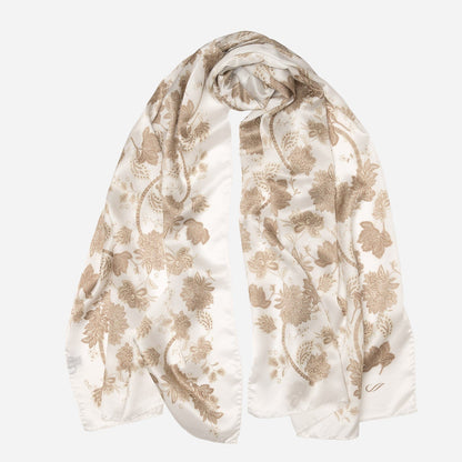 Esmeralda - Silk Scarf Shawl - Soft White & Gold - Solstik