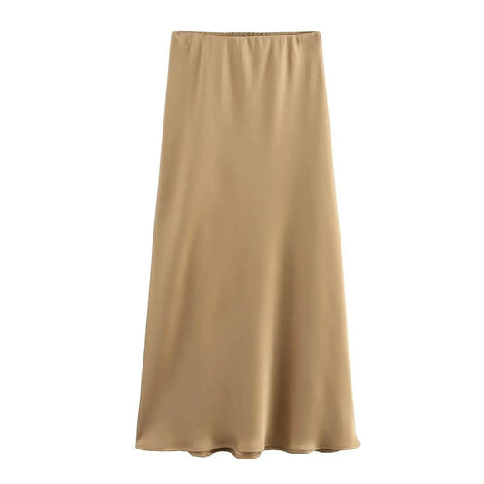 Solstik luxury ladies satin skirt in beige with smooth, flowing fabric and elegant design