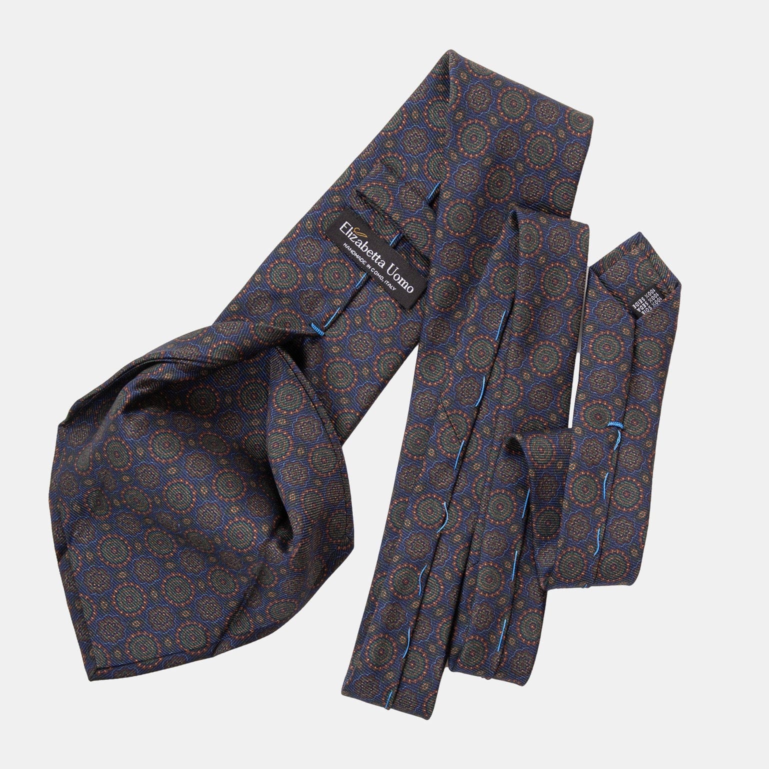 Moretti - Printed Silk Tie - Navy & Green - Solstik