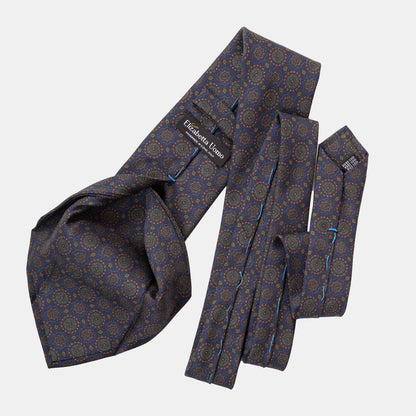 Moretti - Printed Silk Tie - Navy & Green - Solstik