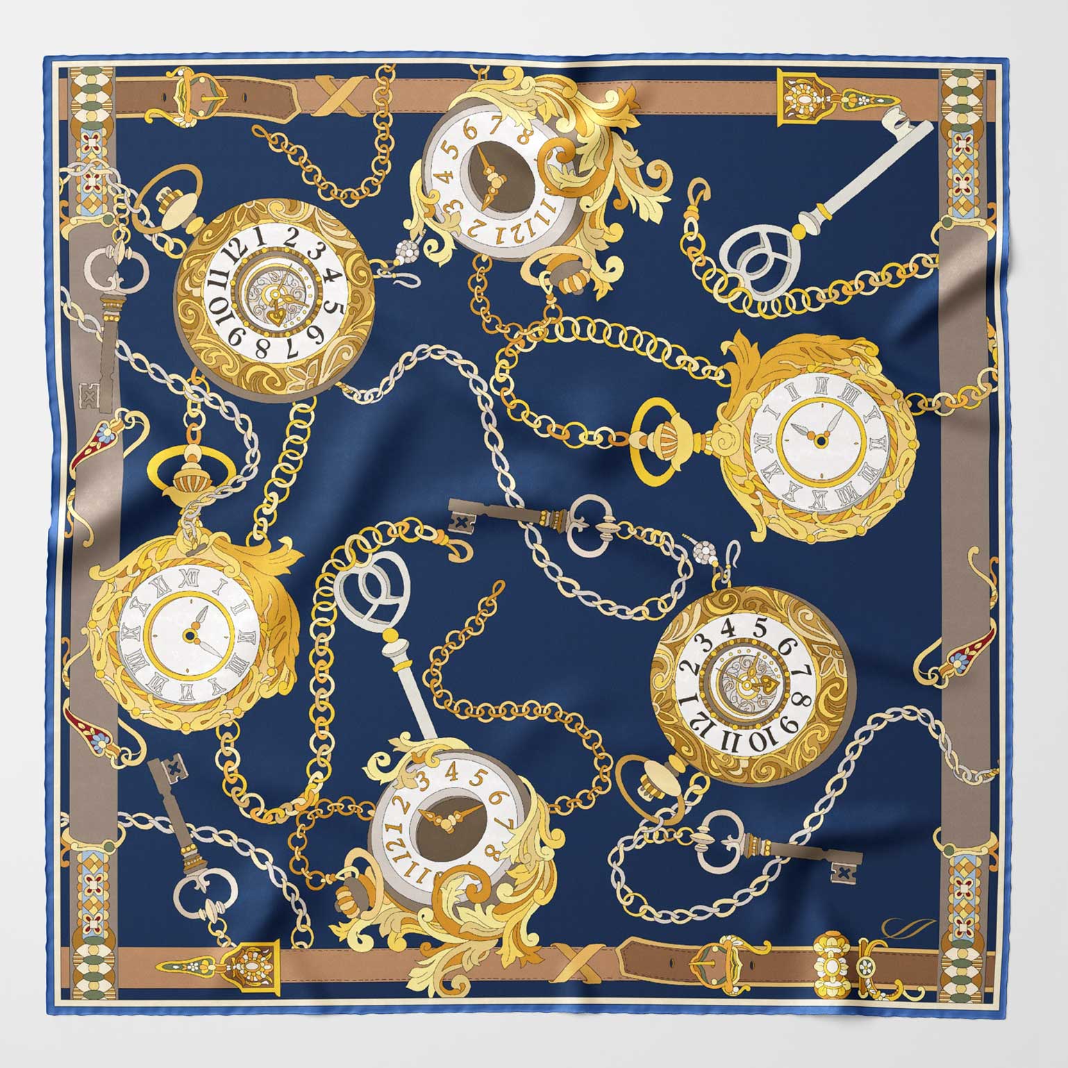 Like Clockwork - Silk Pocket Square - Navy - Solstik