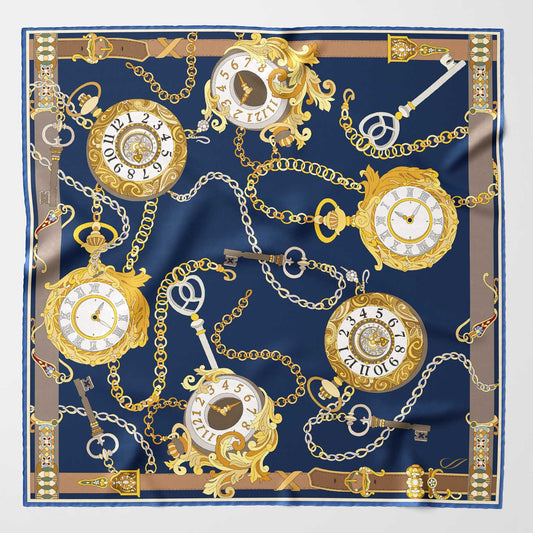 Like Clockwork - Silk Pocket Square - Navy - Solstik