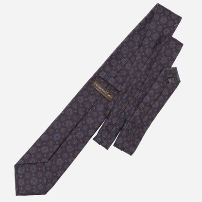 Moretti - Printed Madder Silk Tie - Navy & Burgundy - Solstik