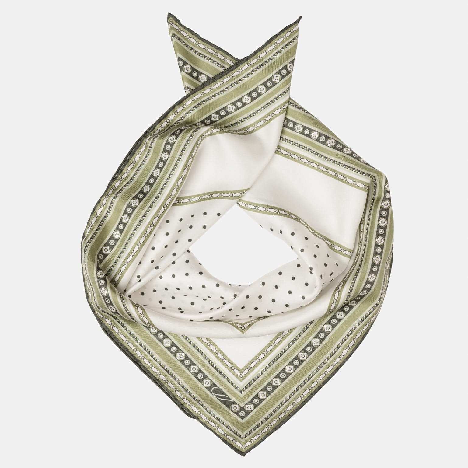 Verona - Silk Neckerchief - White & Sage - Solstik