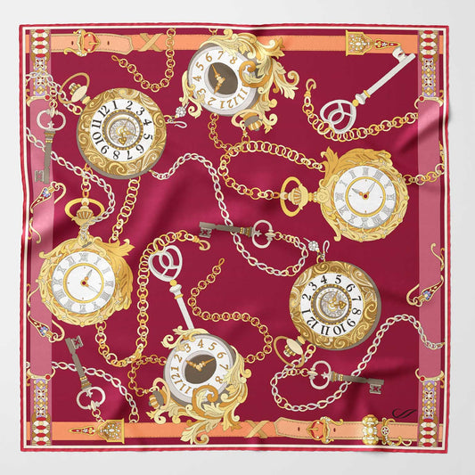 Like Clockwork - Silk Pocket Square - Cerise - Solstik