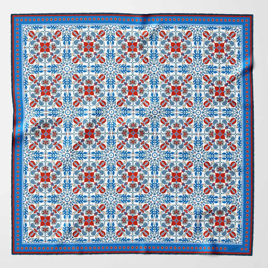 Nebbiolo - Silk Pocket Square - Blue and Red - Solstik
