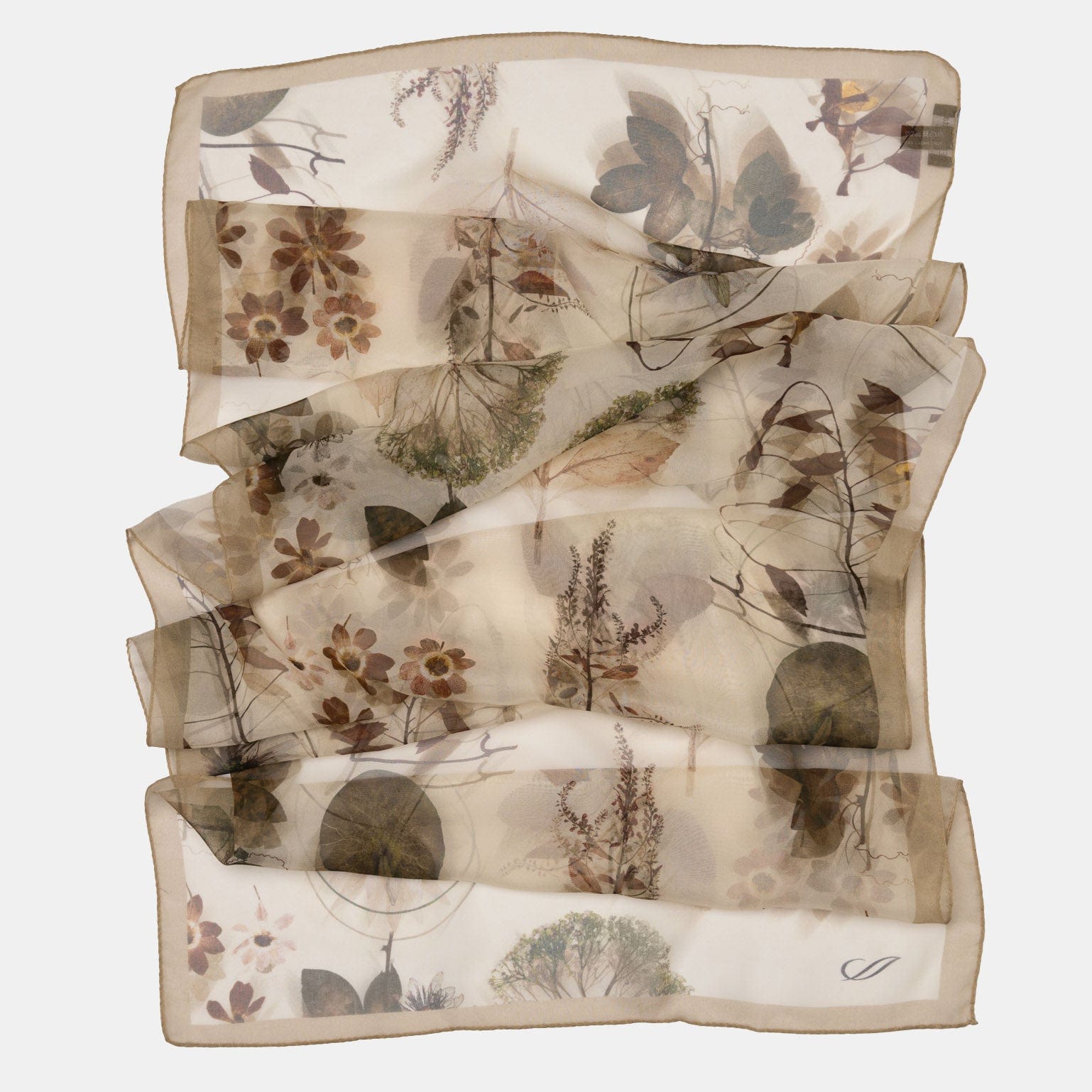 Botanica - Long Silk Scarf - Beige - Solstik