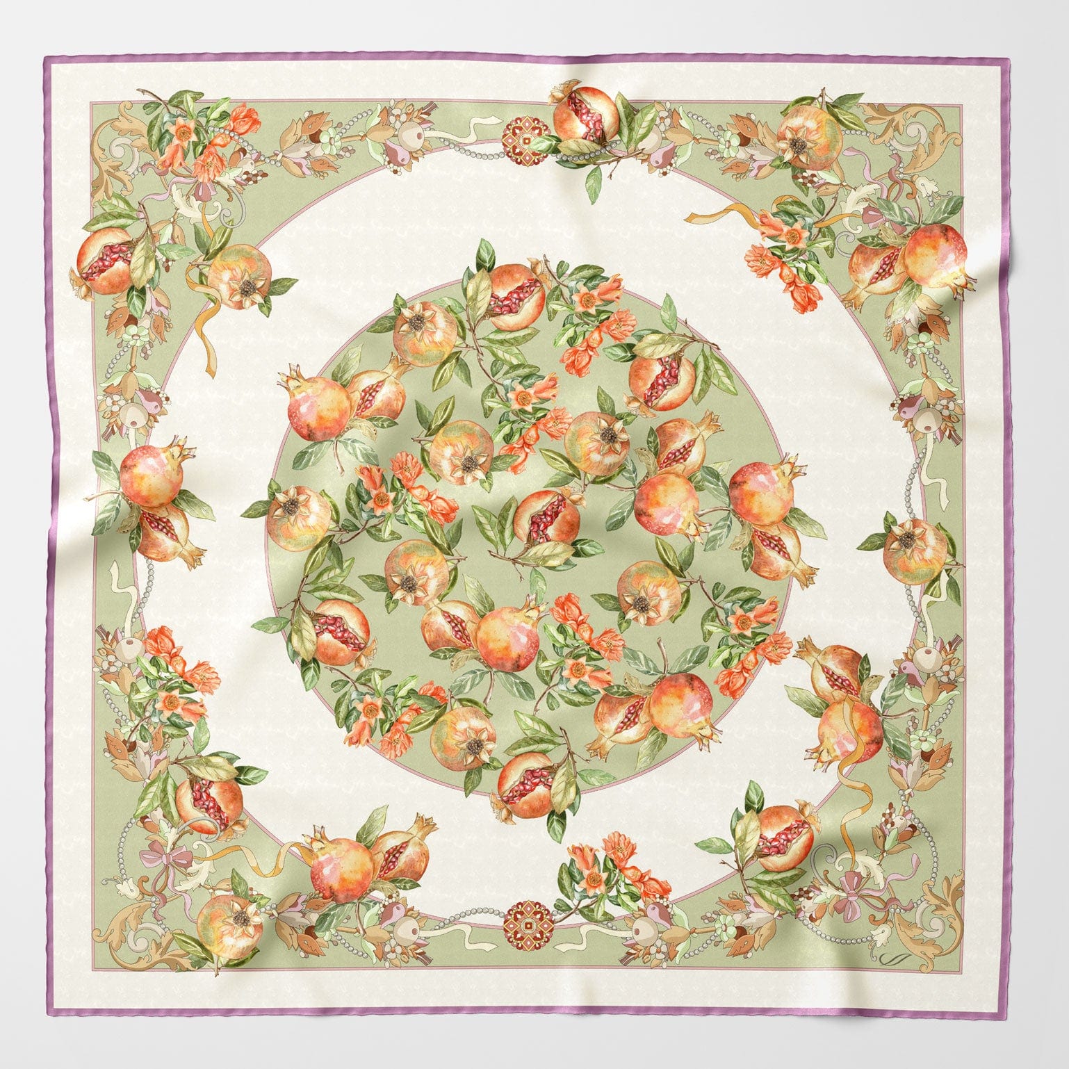 Melograno - Silk Foulard - Venetian Glass Green - Solstik