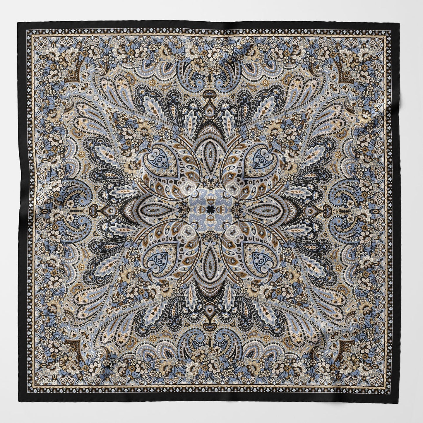 Helena - Silk Scarf Shawl - Brown and Blue - Solstik