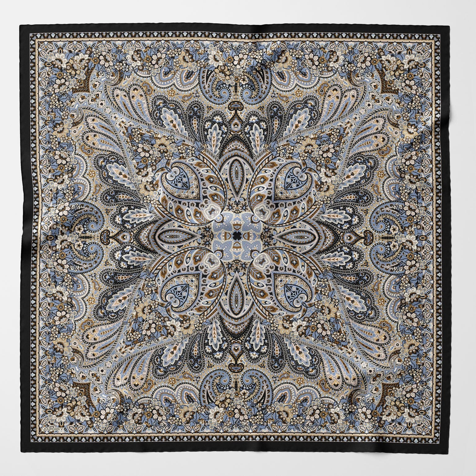 Helena - Silk Scarf Shawl - Brown and Blue - Solstik