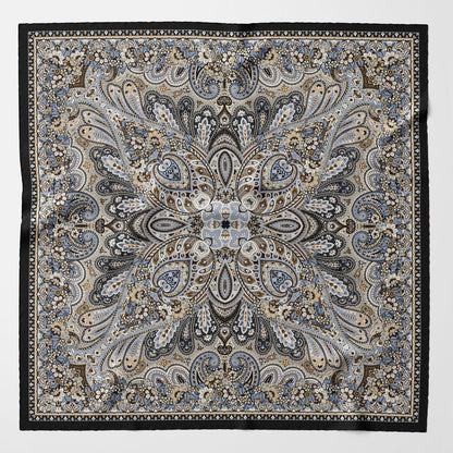 Helena - Silk Scarf Shawl - Brown and Blue - Solstik