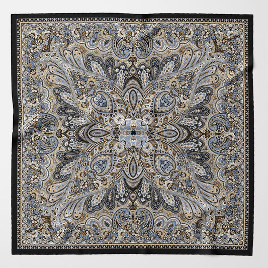 Helena - Silk Scarf Shawl - Brown and Blue - Solstik