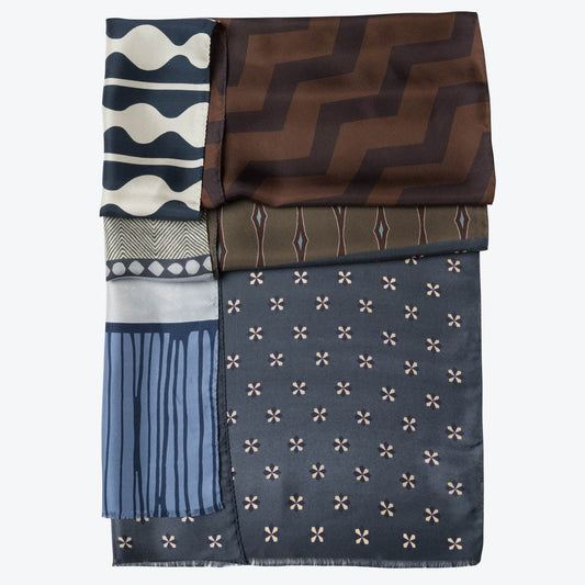 Atri - Long Silk Scarf- Blue - Solstik