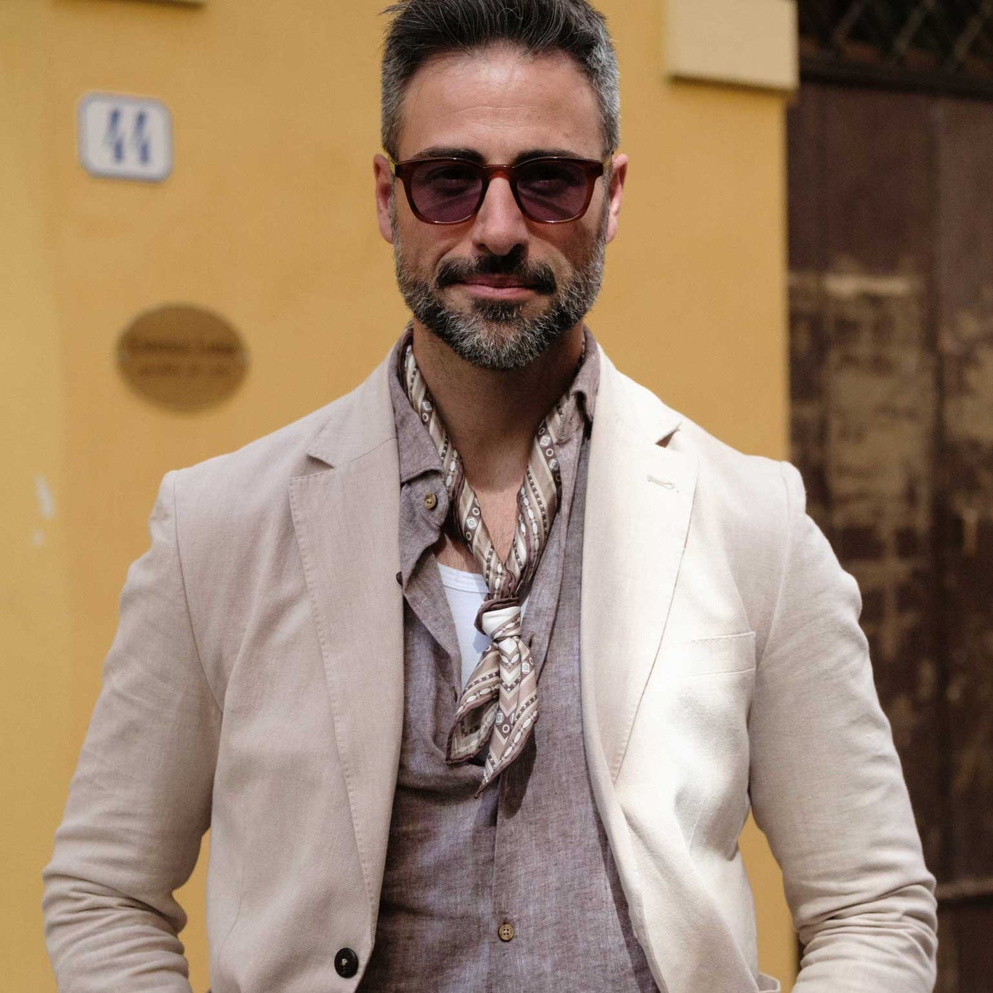Verona - Silk Neckerchief - White & Sand - Solstik