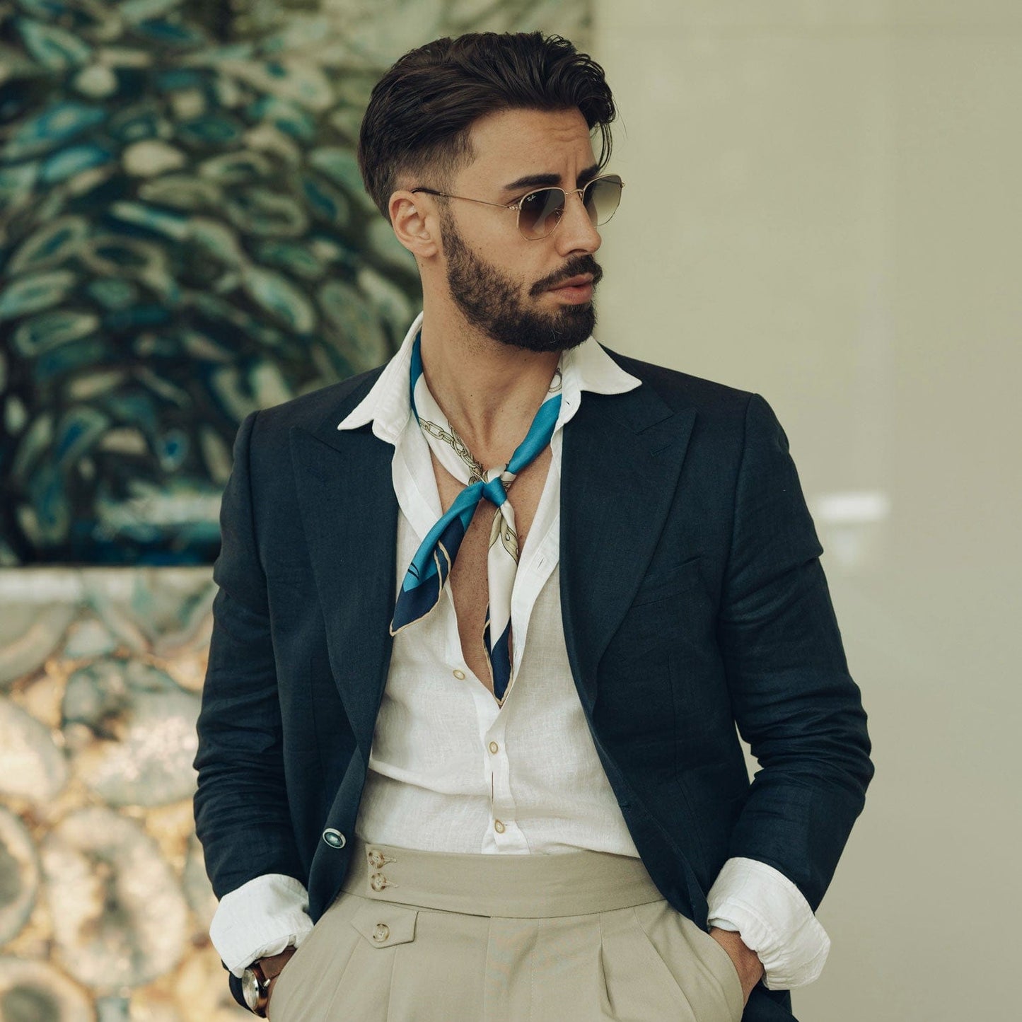San Siro - Silk Neckerchief - Blue - Solstik