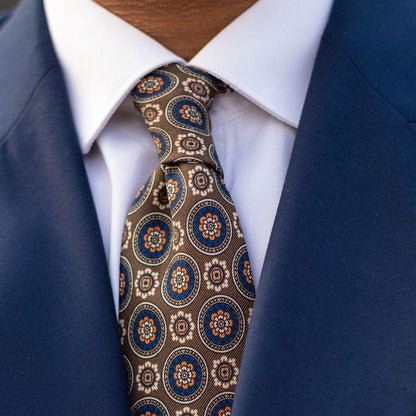 La Vigna - Printed Wool & Silk Tie - Brown - Solstik