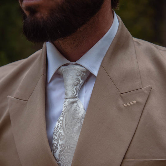Soave - Silk Jacquard Tie - Silver Pearl - Solstik