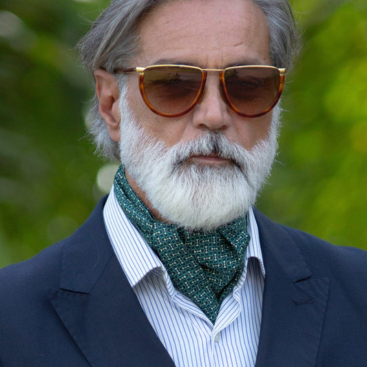 Condotti - Silk Ascot Cravat Tie - Green and Navy - Solstik