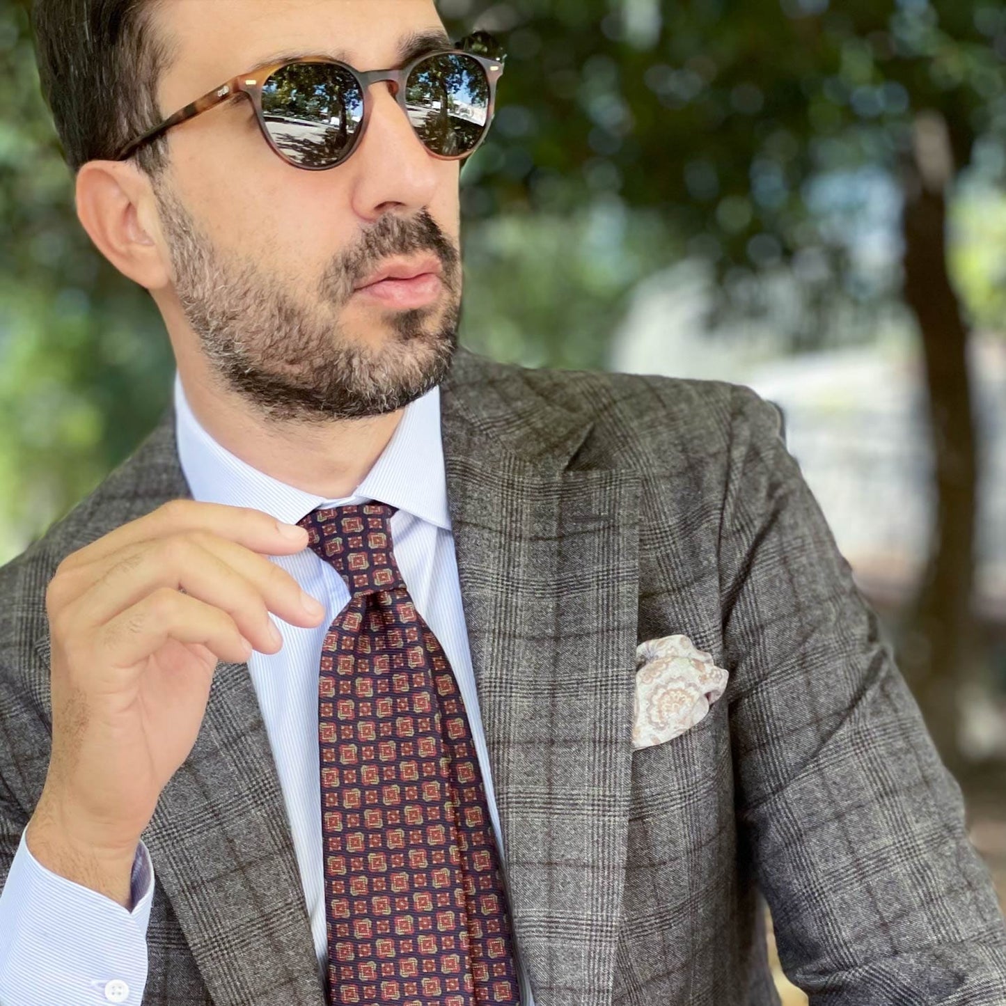 Pascal - Double Sided Silk Pocket Square - Grey & Bronze - Solstik