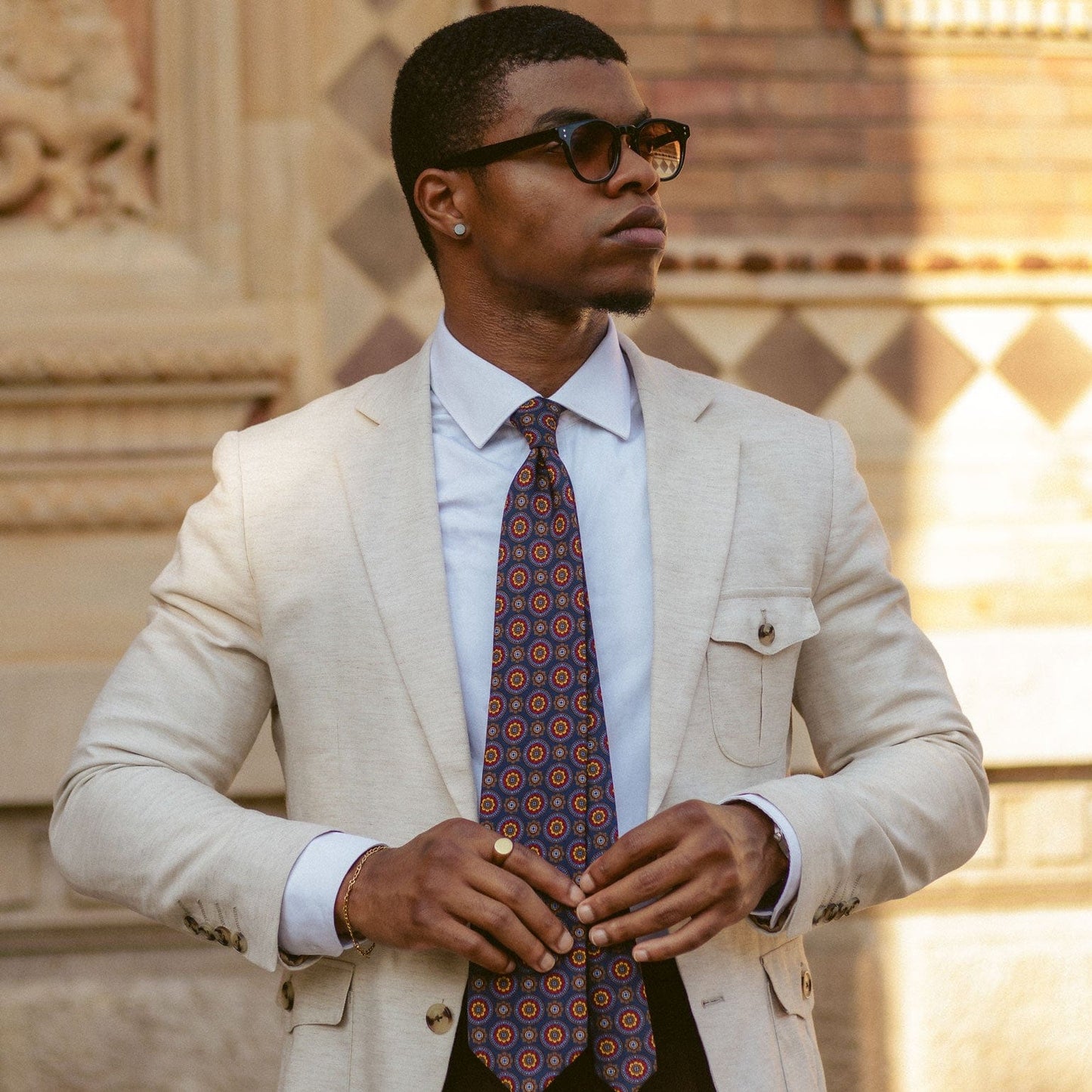 La Vigna - Printed Wool & Silk Tie - Navy - Solstik