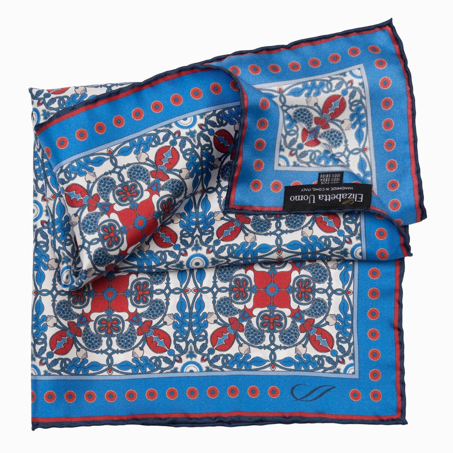 Nebbiolo - Silk Pocket Square - Blue and Red - Solstik