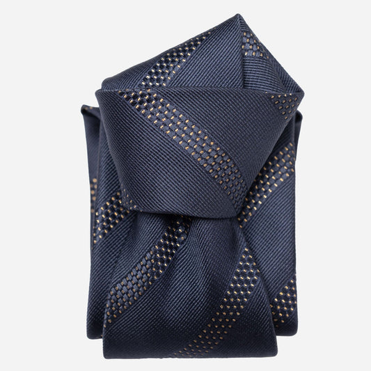 Milano - Silk Jacquard Tie - Navy and Gold - Solstik