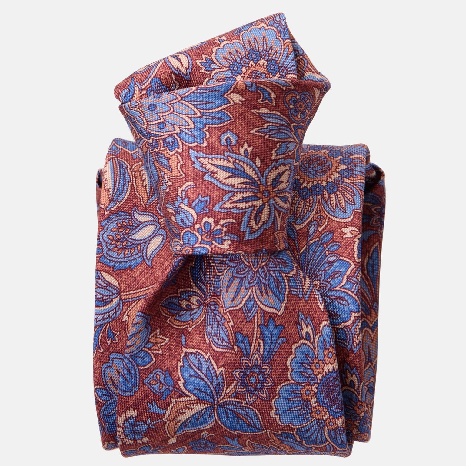 Catania - Printed Silk Tie - Blue & Brick Red - Solstik