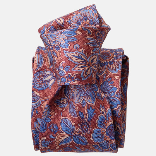 Catania - Printed Silk Tie - Blue & Brick Red - Solstik