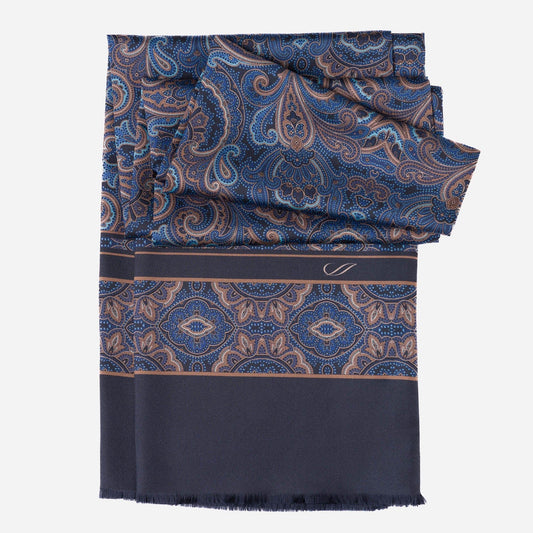 Ferrara - Silk Scarf - Blue & Brown - Solstik