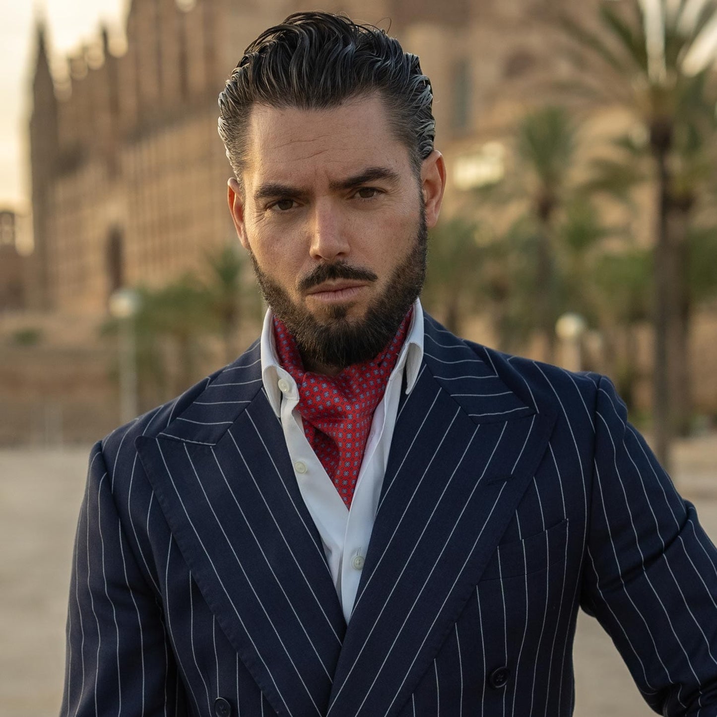 Navona - Silk Ascot Cravat Tie - Red - Solstik