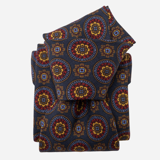 La Vigna - Printed Wool & Silk Tie - Navy - Solstik