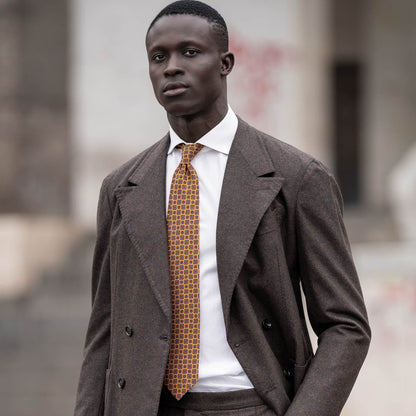 Parma - Printed Madder Silk Tie - Amber Yellow - Solstik