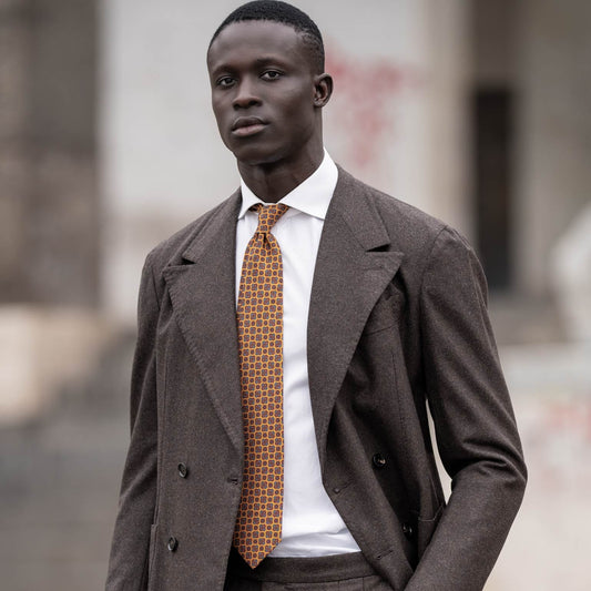 Parma - Printed Madder Silk Tie - Amber Yellow - Solstik