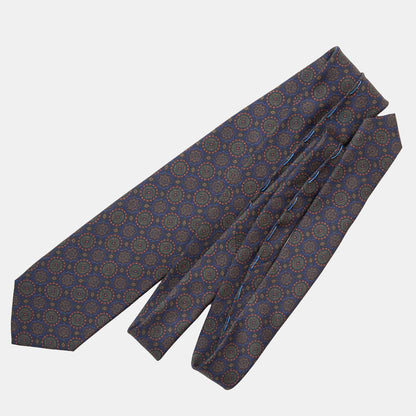 Moretti - Printed Silk Tie - Navy & Green - Solstik