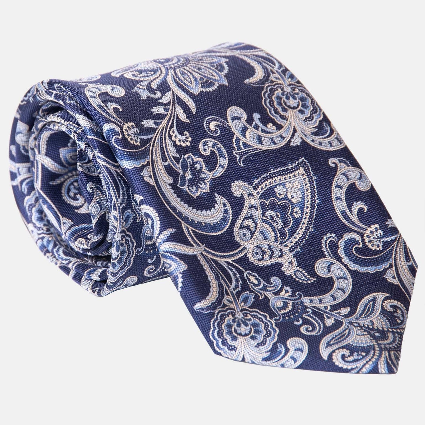 Novara - Printed Silk Tie - Navy - Solstik