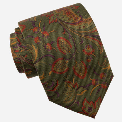 Borromeo - Printed Madder Silk Tie - Olive - Solstik