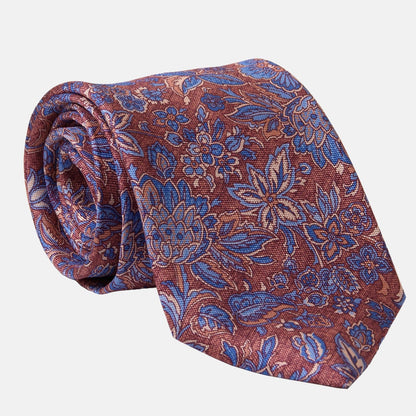 Catania - Printed Silk Tie - Blue & Brick Red - Solstik