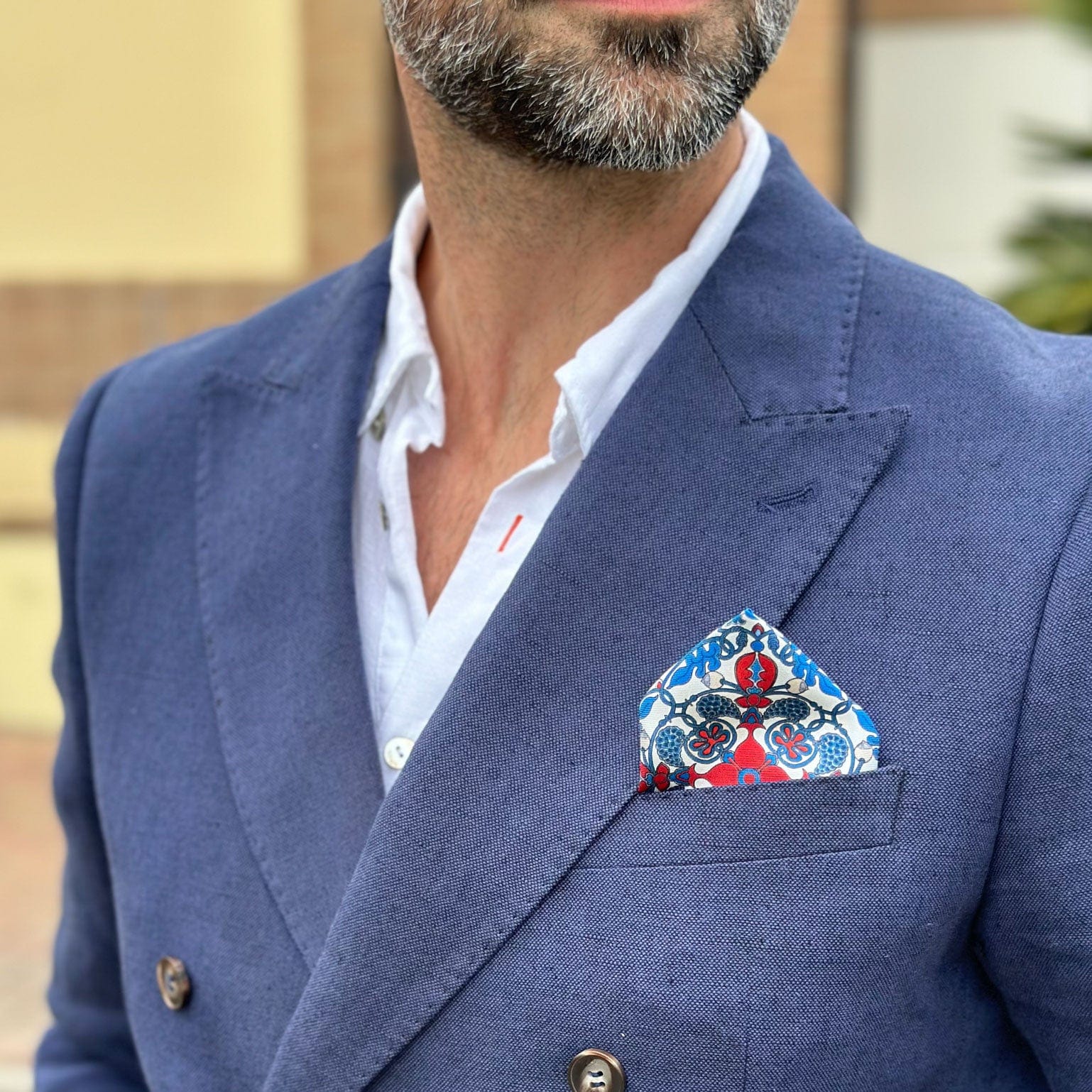 Nebbiolo - Silk Pocket Square - Blue and Red - Solstik