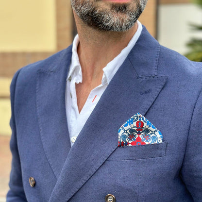 Nebbiolo - Silk Pocket Square - Blue and Red - Solstik
