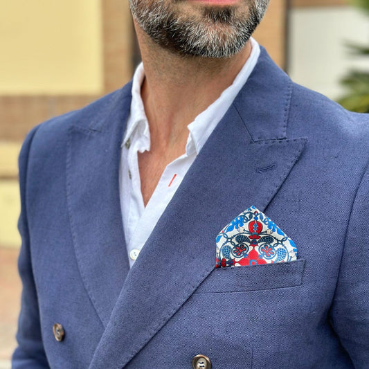 Nebbiolo - Silk Pocket Square - Blue and Red - Solstik